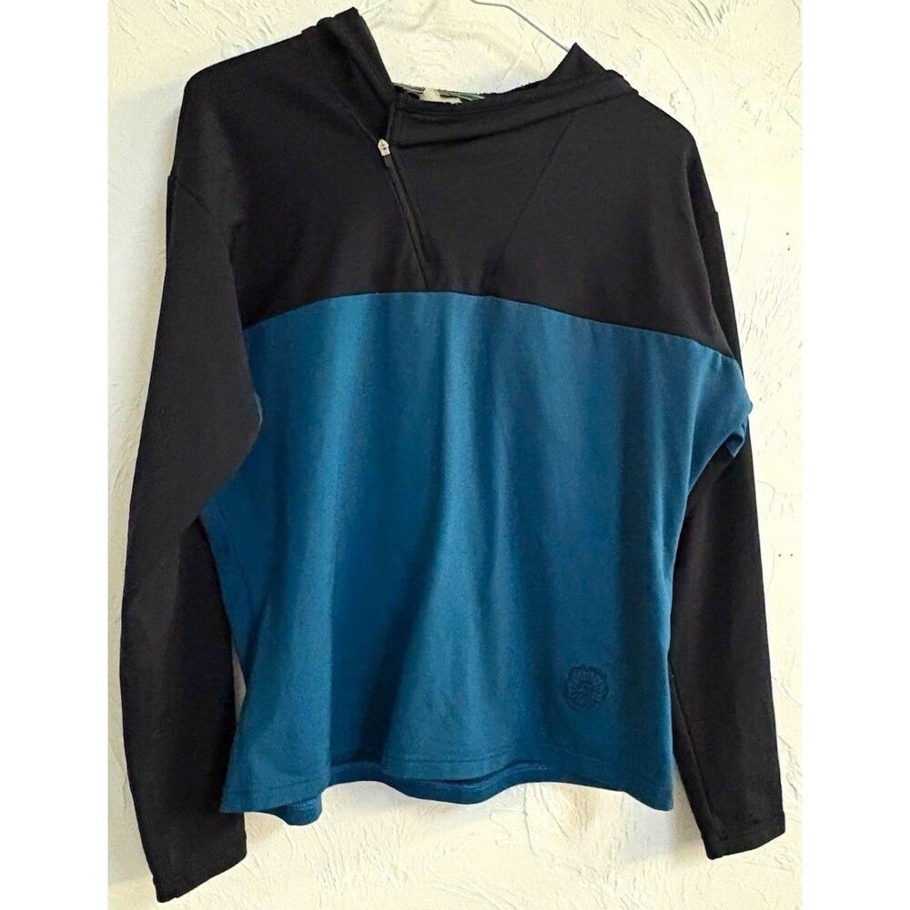 Wild Roses Women’s M Blue Black Colorblock 1/4 Zip Hooded Pullover Hoodie